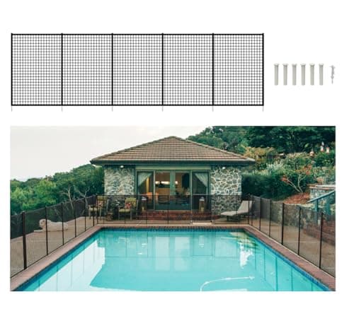 POOL FELLOWS 4 ft. X 15 ft. DIY Pool Safety Fence, Child & Pet Backyard Barrier, Temporary Mesh Pool Fence for Backyard, Removable for Inground Swimming Pools, Black