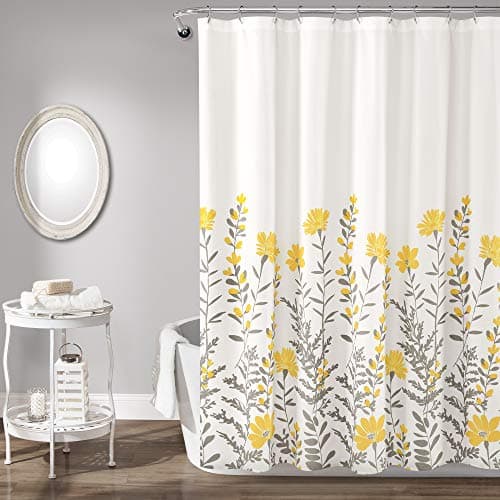 Lush Decor Aprile Floral Shower Curtain Single 72" W x 72" L, Yellow & Gray - Floral Shower Curtains - Bathroom Décor - Cottage Shower Curtain