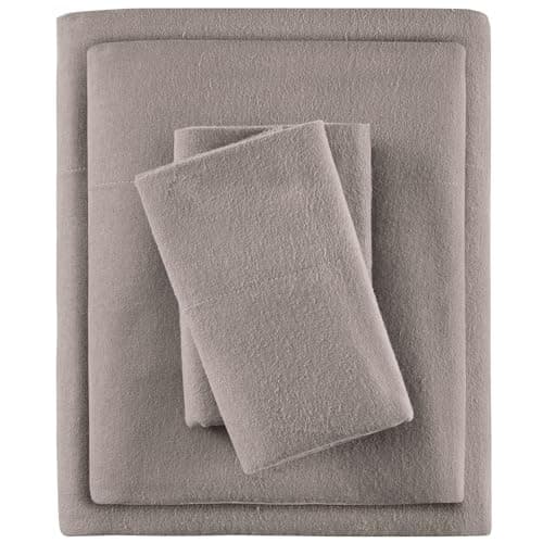 True North by Sleep Philosophy Cozy Flannel Warm 100% Cotton Sheet - Novelty Print Animals Stars Cute Ultra Soft Cold Weather Bedding Set, Twin, Grey Solid 3 Piece