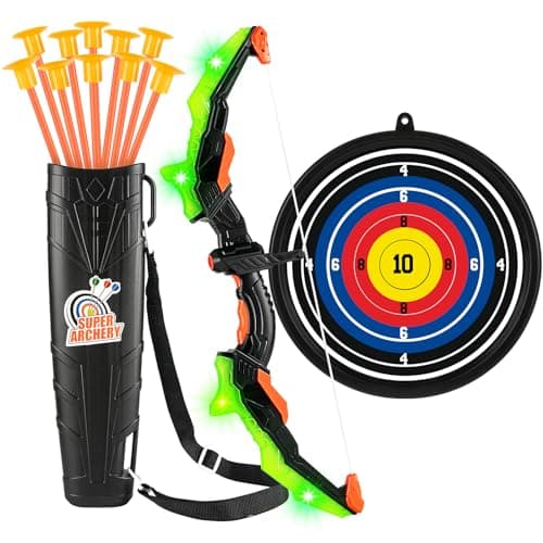 ASMAD Kids Bow and Arrow Set, LED Light Up Archery Toy Set, 10 Suction Cup Arrows, Target & Quiver, Indoor and Outdoor Kids Toys for Children Boys Girls, Christmas Birthday Gifts for Kids(1 Pack)