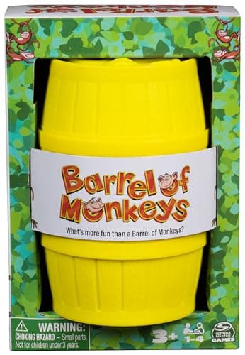 Spin Master Games, Barrel of Monkeys Retro Linking Fun for Preschoolers, Family Games, 1& Up Players, for Ages 3 & Up