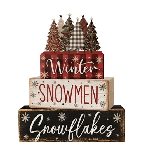 4 Pcs Christmas Decorations Indoor - Wooden Christmas Tree Table Decoration for Home - Holiday Centerpiece For Table - Winter Tiered Tray Decor Rustic Farmhouse Xmas Gift for Home Kitchen Mantel