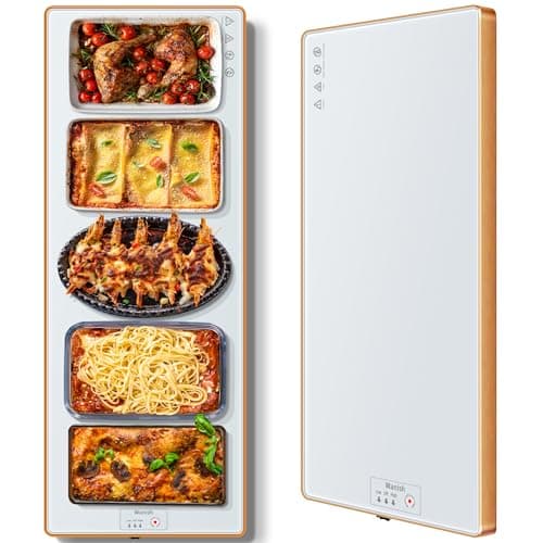 Electric Warming Tray (Extra Long 40"x12")，Food Warmers for Parties Buffet with Thermostat & Full Surface Heating, Tempered Glass Warming Mat for Food, Temperature Adjustable Food Warming Mat, White