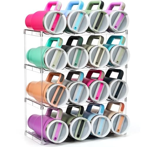 Design for Stanley 40 OZ & Large Bottles & Tumblers with Handle - Acrylic Water Bottle Organizer - Stackable Clear Wine Rack Cup Holder for Home Kitchen Pantry Shelf Countertop Cabinet, 4 Tier Hold 16