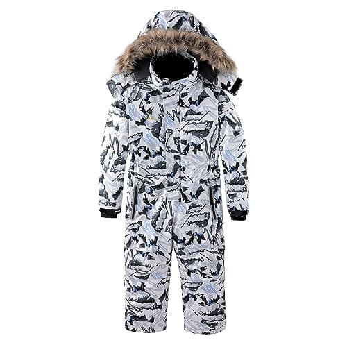 OHSNMAKSL Kid's Snowsuits Boys Ski Suits Jackets Girls Waterproof Coats Jumpsuits Winter Snowboarding Outdoor23HXF-Boy-Snow/White-14-16