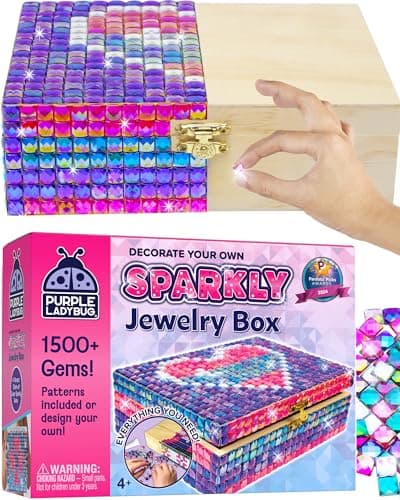 PURPLE LADYBUG DIY Sparkly Girls Jewelry Box for Girls 8-12 Yrs Old - 10 9 8 7 6 Year Old Girl Birthday Gift Idea & Christmas Crafts for Girls 8-12 - Girl Toys 8-10, Arts and Crafts for Kids Ages 6-8