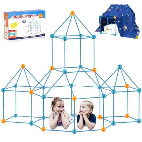 Fort Building Kit for Kids - 135 Pieces Play Fort Construction STEM Building Toys Indoor/Outdoor for Boys & Girls Ages 5+, Kids Fort Building Set - Create Tents, Castles, Tunnels, Rockets & More