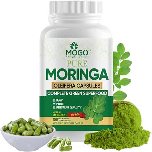 MOGO Organic Moringa Powder Capsules,180 Ct | Moringa Supplement for Energy, Immunity & Joint Health, Made with Pure Moringa Powder Organic, Vegan and Non GMO.