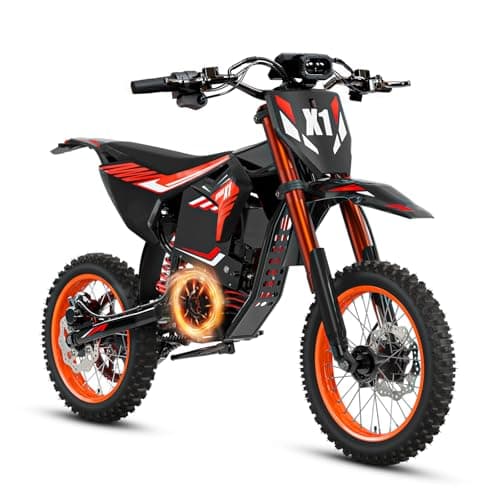 Cynorn Electric Dirt Bike X1 Spark, 4500W Mid-Drive Motor, 60 Miles Max Range, 50MPH Top Speed & 283Nm Torque E-Dirt Bike, Dual Suspension Off-Road Ebike for Adults (M, 14"/12")