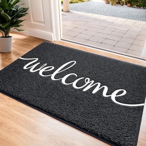 CozyBounty Black Door Mat Welcome Mats Outdoor Indoor Non-Slip Doormat for Entryway Low-Profile Floor Mat for Yard, Garage, High Traffic Areas (30"x17.5", Black)