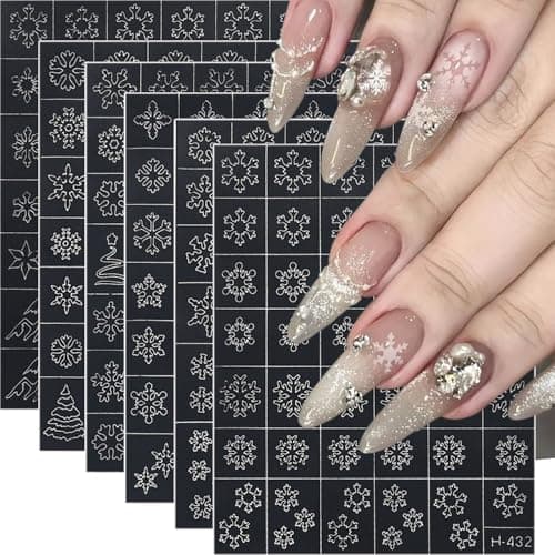 6 Sheets Christmas Nail Stencils for Nail Art Winter Nail Stickers 3D Self Adhesive Cute Snowflake Nail Decals Hollow Snow Xmas Tree Nail Art Stencils for Women Winter Manicure Supplies DIY Tools