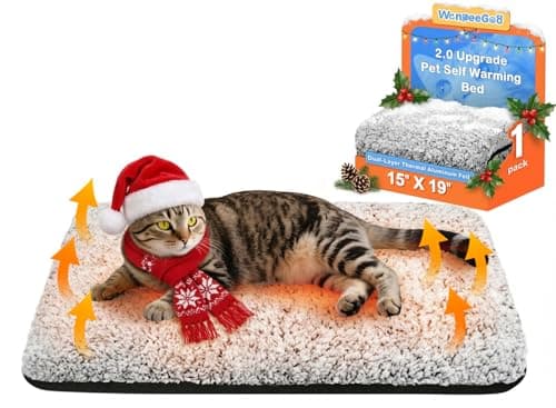 WanpeeGoo Self Warming Cat Bed, Heated Cat Bed, 2.0 Upgraded Dual-Layer Thermal Foil Heating Pad, Plush Self-Heating Pet Mat for Crate, Floor, with Removable Washable Cover, Non-Slip, 15"x19"