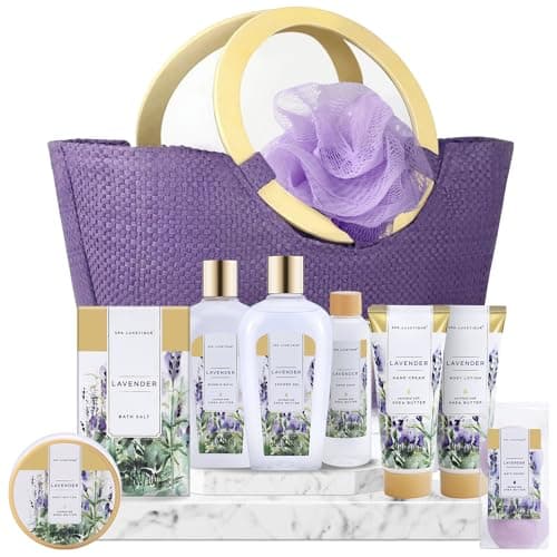 Spa Luxetique Gift Baskets for Women, Spa Gifts for Women-10pcs Lavender Gift Sets with Body Lotion, Bubble Bath, Relaxing Bath Sets for Women, Christmas Gifts for Women, Mothers Day Gifts for Mom