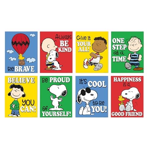 Eureka Peanuts Mini Classroom Poster Set for Teachers, 11" x 14", 8 Pieces