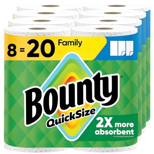 Bounty Quick Size Paper Towels, White, 8 Family Rolls = 20 Regular Rolls (Packaging May Vary)