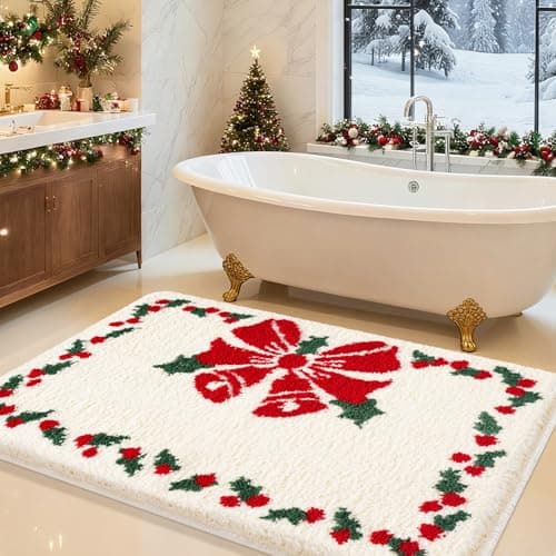 IM HOME Christmas Bathroom Rugs 30"x20", Ultra Soft Thick Plush Fluffy Microfiber Absorbent Bath Mat, Non-Slip Backing, Machine Washable Bath Mats for Bathroom Floor, and Shower, Holiday Decor, White
