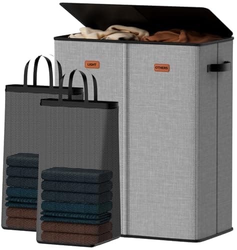 Vexalora 150L Double Laundry Hamper With Lid, Large Clothes Hampers with Removable Bag, Laundry Hamper 2 Section for Bathroom, Bedroom, Laundry Room, Dorm, Grey