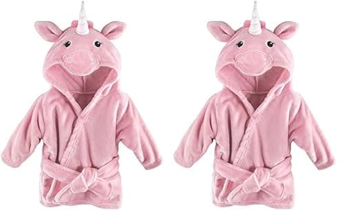 Hudson Baby Unisex Baby Plush Animal Face Bathrobe, Pink Unicorn, 0-9 Months (Pack of 2)