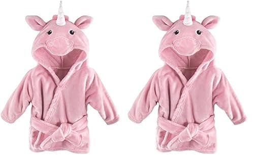 Hudson Baby Unisex Baby Plush Animal Face Bathrobe, Pink Unicorn, 0-9 Months (Pack of 2)