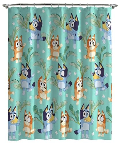 Jay Franco Bluey and Bingo Fabric Shower Curtain - Kids Teal Bathroom Décor