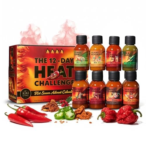 Hot Sauce Advent Calendar - 12 Pack Gourmet Christmas Gift Set, 12 Days of Heat Challenge, Premium Spicy Chili Pepper Sauce Variety Sampler for Men, Women, Cooking, Grilling & Foodies Spicey Gifts