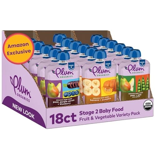Plum Organics Variety Pack, 6+ Months – Fruit and Veggie Adventure Pack – Organic Baby Food Pouches, 4 oz Pouch, Pack of 18 (Amazon Exclusive)