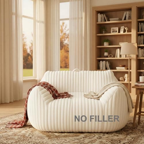 Honeydak Bean Bag Chair Cover Only (No Filler) Faux Fur Bean Bag Lazy Sofa Cover with Armrests and Back Support Stuffed Animal Storage Without Filler for Reading Bedroom Dorm Lounge