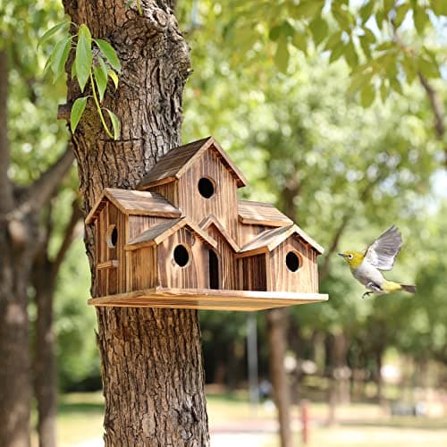 Handmade Hummingbird House - Large Bird House for Garden/Courtyard/Backyard Decor - Room for 6 Bird Families