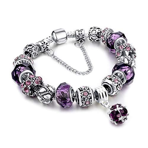 MUERDOU Mother Charms Bracelet for Women Murano Glass Beads Butterfly Flower Charms Amethyst Bracelets H