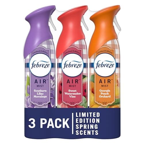 Febreze Air Mist Air Freshener Spray, Odor-Fighting Room Spray for Home, Bathroom and Kitchen, Aerosol Can, Southern Lilac Mornings, Georgia Peach Orchard, Sweet Watermelon Vine Scent, 8.8oz, 3 Count