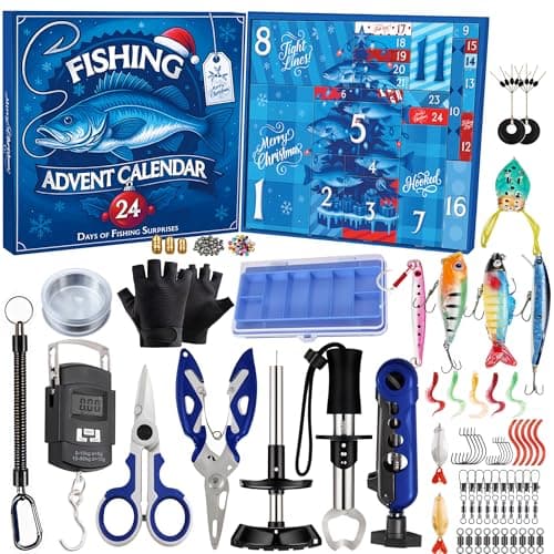 Fishing Advent Calendar 2025 Men Teen Boys, 24 Days Countdown to Christmas Calendar with Assorted Fishing Accessories Surprise Gifts for Father Brother Husband