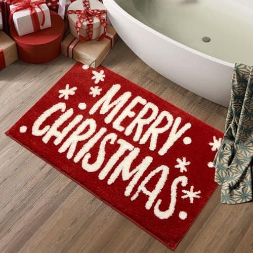 Nymphia Christmas Bath Mat, Christmas Bathroom Decor, Red Bathroom Rugs, Extra Soft and Absorbent Cute Holiday Decorative Bath Rugs Non-Slip Machine Washable 20 x 32 Inch