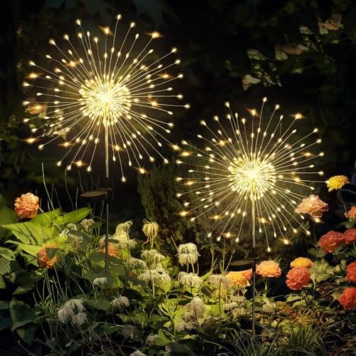 GIGALUMI Garden Outdoor Decor Lights 120LED 2Pack, Solar Garden Lights for Yard Outside Fairy Decorative,Solar Powered for Yard Pathway Flowerbed Planter Balcony Patio Decor（Warm White）