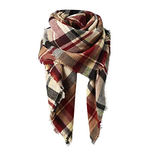 American Trends Women's Fall Winter Scarf Classic Tassel Plaid Scarf Warm Soft Chunky Large Blanket Wrap Shawl Scarves Pink Scarf