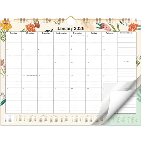 2026 Wall Calendar 2026-2027, 18 Month Large Calendar from January 2026 to June 2027，11.6" x 14.5" Monthly Calendar Thick Paper, Hanging Calendar Spiral Binding Perfect for Home or Office Planning,Floral