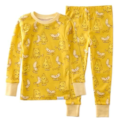 Butterblu Zen Snug-fit 2-Piece Pajamas 100% Organic Cotton Long Sleeve for Boys, Mac To My Cheese, 3T