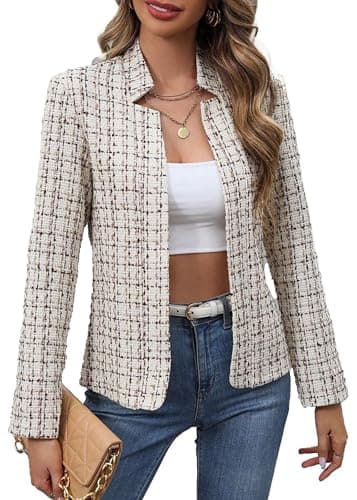 Tweed Blazer Jackets for Women 2024 Fall Plaid Business Casual Tops Fashion Dressy Trendy Work Office Professional Womens Winter Ladies Jacket Cardigan Clothes Outfits Women's Blazers & Suit Jackets