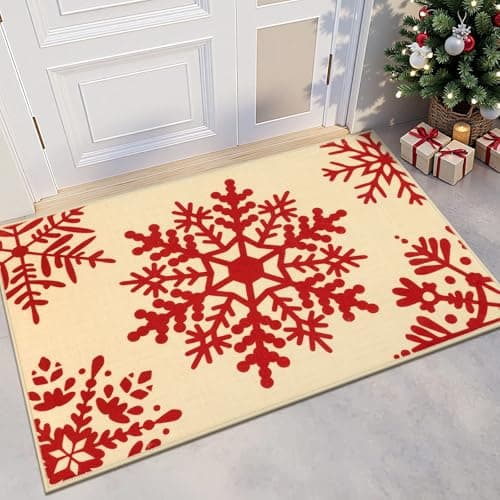 HEBE Christmas Area Rug 2'x3', Non Slip Farmhouse Red Rugs for Living Room, Washable Soft Area Rugs for Bedroom Christmas Low Pile Indoor Floor Carpet for Dining Room Xmas Holiday Decor