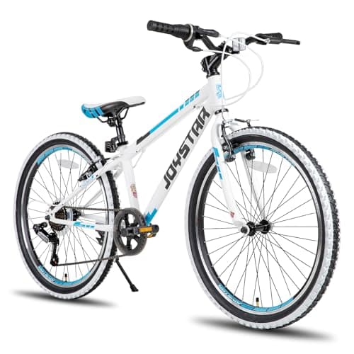 JOYSTAR Lubbock 24 Inch Kids Bike for Boys & Girls Ages 9-12 Years 24" Hardtail Mountain Bikes for Kids with Steel Frame and 7-Speed Drivetrain with Kickstand 24 inch Bicycle White