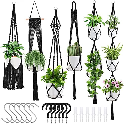 SFENNGPET Macrame Plant Hangers, 6Pack Hanging Planters for Indoor Plants w/ 6 Set Hangers Kit Handmade Macromay Plant Hangers Indoor Flower Pots Holder Stand for Boho Home Décor (POTS NOT Included)