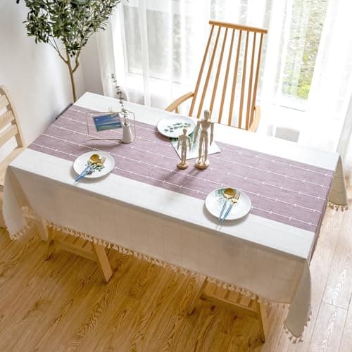 Homxi Square Tablecloth Party 55 W x 55 L,Tableclothes Purple Splicing Checkered with Tassels Linen Dining Room Tablecloths for Tables