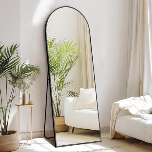 Sweetcrispy 64"x21" Arched Full Length Mirror, Standing or Leaning Full Body Mirror with Aluminum Alloy Thin Frame, Suitable for Bedroom or Cloakroom,Black