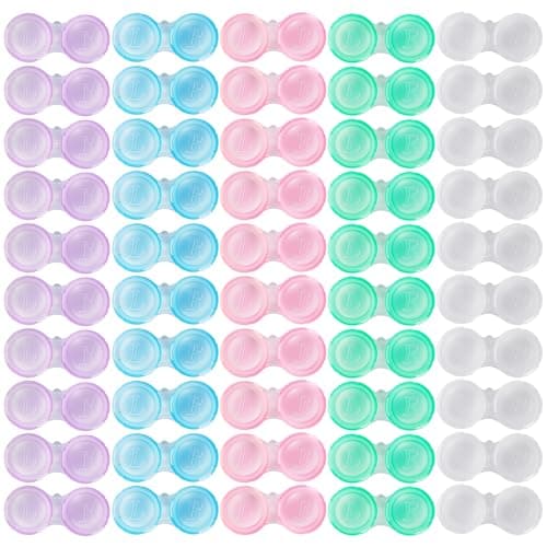 KAOPET 50 Pack Contact Lens Cases, Transparent Contact Cases Bulk in 5 colors, Cute Contact Lenses Case Leak-proof, Eye Contact Case for Home and Travel