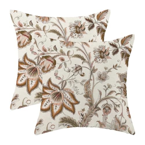 Yxuiyal Chinoiserie Pillow Covers 18x18 Set of 2 Vintage Brown Floral Throw Pillow Covers Outdoor Decoration Boho Brown Flower Pillowcase Farmhouse Decorative Linen Cushion Case for Home Sofa