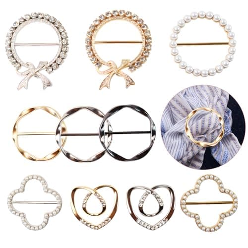 10 Pack Scarf Ring Clip T-Shirt Tie Clips for Women, Scarf Ring Clothes Corner Knotted Button, Women Fashion Metal Round Circle Shirt Clip Buckle, With 1 Storage Box