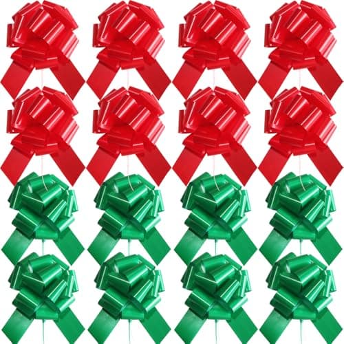 16 Pcs Pull Bows for Gift Wrapping,6 Inch Gift Bows for Presents,Birthday,Anniversary,Party,Christmas,Wreath,Holiday Celebration Gift Decoration (16Pcs (Red,Green))