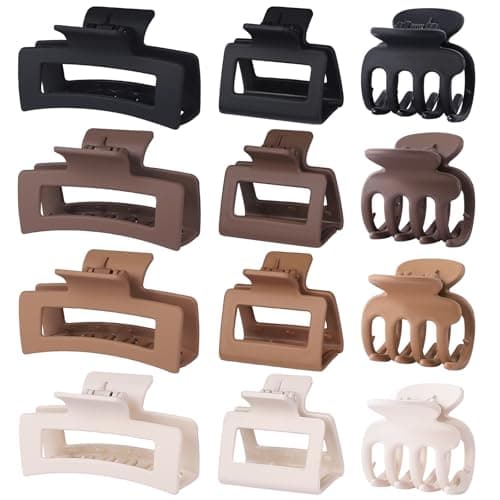SMKSL 3 Styles Hair Clips for Women Small Medium Big Claw Clips for Thin Thick Hair 12 Pcs Hair Claw Clips Hair Clips Combination Hair Accessories for Women (Brown)