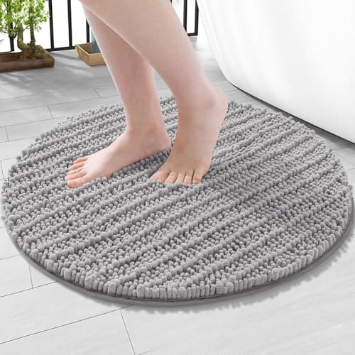 Arotive Luxury Round Chenille Bathroom Rug Mat, Extra Soft Thick Absorbent Shaggy Bath Rugs, Non-Slip Machine Wash Dry Plush Bath Mats for Bathroom, Shower and Tub, 24x24, Light Grey
