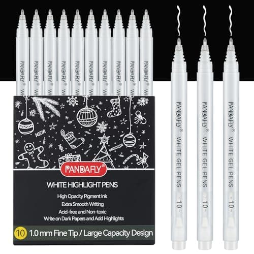 PANDAFLY White Gel Pens, 10 Pack, 1 mm Extra Fine Point Gel Ink Pens Opaque White Archival Ink Pens for Black Paper Drawing, Card Making, White Gel Pen for Art, White Pen for Artists Drawing