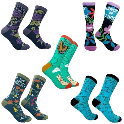 Crazy Dog T-Shirts Womens Cute Swearing Socks Bundle 5 Pack Socks With Funny Graphics for Ladies